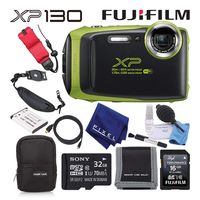Fujifilm FinePix XP130 Waterproof Digital Camera (Lime) Value Accessory Bundle with 32GB Memory Card + Floating Wrist Strap + Professional Cleaning Kit + Much More