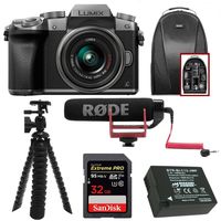 Panasonic LUMIX G7 Interchangeable Lens (DSLM) Camera w/ 14-42mm Lens (Silver) & Camera Mic & Accesory Bundle