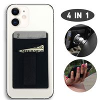 Polifall Cell Phone Card Holder Stick On Wallet Sleeve Back - Double Pocket + Finger Grip Strap Loop + Metal Plate for Magnet Mount + RFID Block for iPhone, Galaxy, Android, Mobile - Black