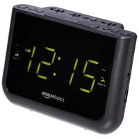 AmazonBasics FM Dual Alarm Digital Clock Radio with USB Charging Port, LED Display