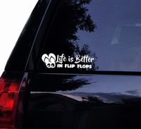 Tshirt Rocket Life is Better in Flip Flops - Beach Flower Hibiscus Flip Flops Vinyl Car Decal, Laptop Decal, Window Sticker (12")