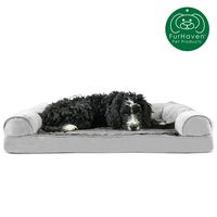Furhaven Pet Dog Bed | Orthopedic Ultra Plush Faux Fur & Suede Traditional Sofa-Style Living Room Couch Pet Bed w/ Removable Cover for Dogs & Cats, Gray, Large