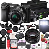 Sony Alpha a6000 Mirrorless Digital Camera ILCE-6000L/B E PZ 16-50mm f/3.5-5.6 OSS Lens and Vivitar 50mm F2.0 Prime Lens + Deco Gear Case Flash Remote & Filter Kit Pro Bundle