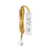One Power 2 Outlet Surge Protector Strip and Outlet/Cable Extension with 2 USB Ports (2.4 Amps Total) and 6 ft. Gold Braided Cable, Flat Plug, Overload Protection, (Opss221-G), White