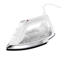 Sunbeam Classic 1200 Watt Mid-size Anti-Drip Non-Stick Soleplate Iron with Shot of Steam/Vertical Shot feature and 8' 360-degree Swivel Cord, White/Clear, GCSBCL-317-000
