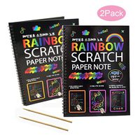 I&Art Scratch Art Books for Kids Scratch Art Paper Large Black Magic Rainbow Painting Boards 2 Colorful Notebooks 10.2×7.5 Inches with 2 Wooden Stylus for Ages 3-11 Years Girls or Boys