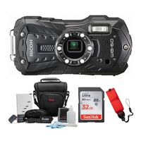 Ricoh WG-60 Digital Camera (Black) with 32GB SD Card Advanced Holiday Bundle (4 Items)