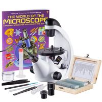 IQCrew STEM Science Discovery 40X-500X Inverted Microscope with 5.0MP Digital Eyepiece, 25 Prepared Slides, Slides Preparation Kit, and Book