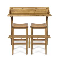 Christopher Knight Home 304146 Cassie Outdoor 3 Piece Finish Acacia Wood Balcony Bar Set, Natural Stained