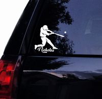 Tshirt Rocket Baseball Player Decal - Personalized Name Car Decal, Laptop Decal, Window Sticker (6", White)