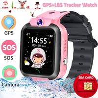 Waterproof Kids Smart Watch Phone [Provide 2G SIM Card] GPS+LBS Tracker Location Smartwatch for Age 3-12 Boys Girls Touchscreen Wrist Watch SOS Call Voice Chat Camera Game Christmas Birthday Gifts