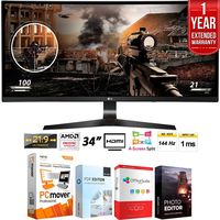 LG 34UC79G-B 34-inch 2560x1080 21:9 UltraWide Curved IPS Monitor, 144hz MBR Freesync Bundle with Elite Suite 18 Standard Editing Software Bundle and 1 Year Extended Warranty