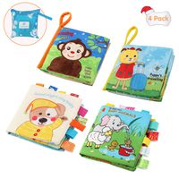 Cloth Books for Babies, Fansteck Baby First Book 4 Pack Early Learning Educational Toy, Peek-a-boo 3D Design with Crinkly Sound, Nontoxic Fabric Materials, Safe and Washable with a Bag Easy to Storage