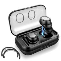 Eon Concepts Wireless Bluetooth 5.0 Earbuds TWS-8 Headphones | iPhone & Android Phone Compatible | Built in Mic | Detachable Ear Hooks | Portable Charging Case | 3D Stereo Sound | Smart Touch | Black