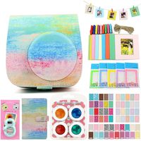 QUEEN3C Mini 9 Camera Case Bundle Compatible for Fujifilm Instax Mini 9/8/8+ Instant Film Camera|Album|Color Filters|Selfie Lens|Photo Decor Stickers & More. (Watercolor)