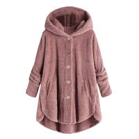 Briskorry Womens Thicken Fleece Fur Coat Winter Plus Size Outwear Hooded Loose Long Sleeve Button Jacket Overcoat Pink