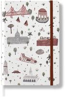 Minimalism Art, City Notebook Journal, Medium A5 5.8 x8.3 inches, Dotted, Hard Cover Linen Fabric, 234 Numbered Pages, Gusseted Pocket, Ribbon Bookmark, Ink-Proof Paper 120gsm (White/Red)