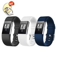 [3-Pack] IYOU Compatible for Fitbit Charge 2 Replacement Bands, Classic Edition Adjustable Silicone Sport Wristbands Fitbit Charge 2 Bands for Women and Men, Small,【Gift】 1X Finger Ring Stand