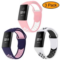 Neitooh 3 Packs Bands Compatible with Fitbit Charge 3/Charge 3 SE for Women and Men,Soft Silicon Waterproof Replacement Sports Strap with Breathable Holes