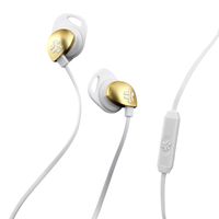 JLab Epic-WHTGLD-Box Audio Epic Earbuds with Massive 13mm C3 Drivers, Easy-to-Use Track Control, Customizable Cush Fins & Guaranteed for Life - White/Gold