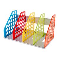 Desk File Organizer Wood Bookends Filing Rack Books Magazine Holder Frames File Dividers Document Cabinet Rack Display Storage Box Book Stand File Holders Desktop Tidy Organizer,4 Sections (Colorful)