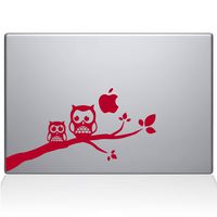 The Decal Guru Two Owls on a Branch Decal Vinyl Sticker, 11" MacBook Air, Red (2353-MAC-11A-DR)