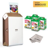 Fujifilm Instax Share Smartphone Printer SP2 (Gold) + Fuji Instax Mini Twin Pack Instant Film (80 Sheets) + Microfiber Cleaning Cloth - Ultra Value Instant Printer Bundle