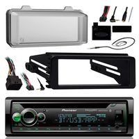 Pioneer Bluetooth Radio USB AUX CD Player Receiver W/Cover - Bundle with Install Dash Kit + Handle Bar Control + Enrock Antenna for 98 2013 Harley Touring Flht Flhx Flhtc Motorcycle Bike