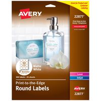 Avery 2 Inch Round Labels with Sure Feed for Laser & Inkjet Printers, 300 Labels (22877)