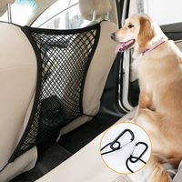 rabbitgoo Dog Car Net Barrier,13.98" × 15.55", Metal Hooks & Stretchable Mesh Obstacle, Back Seat Net Organizer, Design for Pet Disturb Stopper & Storage Pouch, Drive Safely with Children & Pets