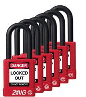 ZING 7063 RecycLock Safety Padlock, Keyed Alike,1-1/2" Shackle, 1-3/4" Body, Red, 6 Pack