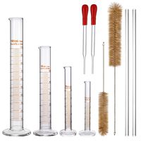Aozita Glass Graduated Cylinder Set - 100 ml 50 ml 10 ml 5 ml Measuring Cylinder Set with 2 Glass Stirring Rods, 2 Droppers and 2 Brushes - Thick 3.3 Borosilicate Glass & Lab Accuracy Standard