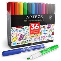 ARTEZA Dry Erase Markers, Pack of 36 (with Fine Tip), 12 Assorted Colors with Low-Odor Ink, Whiteboard Pens is perfect for School, Office, or Home