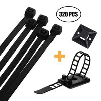 Zip Ties - Fence Screen Cable Ties Self-Locking 300 Pcs Multi Tool Cable Management UV Resistant, Heavy Duty Bundled w/ 10 pcs Adjustable Self-Adhesive Cable Straps, 10 pcs Zip Ties Adhesive Mounts