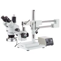 AmScope SM-4T-80M Professional Trinocular Stereo Zoom Microscope, WH10x Eyepieces, 7X-45X Magnification, 0.7X-4.5X Zoom Objective, 80-Bulb LED Ring Light with Rheostat, Double-Arm Boom Stand
