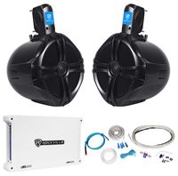 (2) Rockville RWB80B 8" Black 600w Marine Wakeboard Tower Speakers+Amplifier+Kit