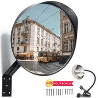 Moyu Home 2019 Updated 24 inches Convex Security Safety Mirror,Adjustable Curved Acrylic Mirror for Outdoor and Indoor Use,Bonus of Clip on Mirror,Safety Enough Package,Black Model