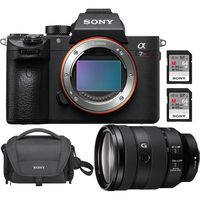 Sony ILCE7RM3/B a7R III Full-Frame Mirrorless Interchangeable Lens 42.4MP Camera Body Bundle with FE 24-105mm F4 G OSS Zoom Lens, 2X 64GB Memory Card and Soft Carrying Case