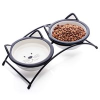 Y YHY Ceramic Raised Pet Cat Bowls, 12 Ounces Elevated Food or Water Bowls, Double Cat Dishes, Gift for Cat