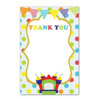 30 Blank Thank You Cards Bouncing Castle Stripes Lines Chevron Zig Zag Polka Dots Various Colors Design Birthday Party + 30 White Envelopes