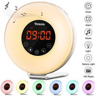 Sunrise Alarm Clock, Yosoo Wake Up Light Alarm Clock with Sunrise and Sunset Simulation, 6 Nature Sounds, 7 Colors LED Night Light, Touch Control and USB Rechargeable for Heavy Sleepers