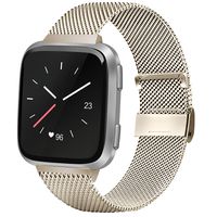 AK Metal Bands Compatible for Fitbit Versa Smartwatch Stainless Steel Mesh Loop Wristband Accessories for Fitbit Versa Special Lite Edition (Without Tracker) (Small, 05 Champagne Gold)