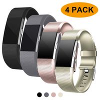 Fondenn Bands Compatible with Fitbit Charge 2 for Women and Men (4 Pack), Classic Adjustable Soft Silicone Sport Strap Replacement Wristband for Fitbit Charge 2