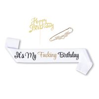 SMIRLY Happy Birthday Sash Birthday Accessories Its My Fing Birthday Sash with Funny Saying in Black and Gold Glitter Letters, Pin and Cake Topper - Adult Birthday Party Accessories for Men and Women