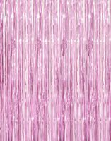 GOER 3.2 ft x 9.8 ft Metallic Tinsel Foil Fringe Curtains for Party Photo Backdrop Wedding Decor (Light Pink,3 pcs)