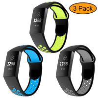 Neitooh 3 Packs Bands Compatible with Fitbit Charge 3/Charge 3 SE for Women and Men,Soft Silicon Waterproof Replacement Sports Strap with Breathable Holes
