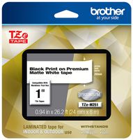 Brother P-touch TZe-M251 Black Print on Premium Matte White Laminated Tape 24mm (0.94") wide x 8m (26.2') long