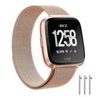 LNOOIU Metal Replacement Bands Compatible for Fitbit Versa/Versa Lite Edition/Versa 2, Small and Large Replacement Stainless Steel Metal Wristband Accessories Strap Women Men（Rose Gold-S）