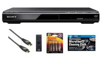 Sony DVPSR510H DVD Player with 6ft High Speed HDMI Cable + Extra Batteries + Microfiber Cleaning Cloth