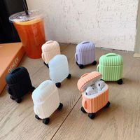 BONTOUJOUR AirPods Case, 3 Pcs Creative Suitcase Shape Stripe Surface Silicone Case Cover Protective Skin for Apple AirPods-Pink+White+Green